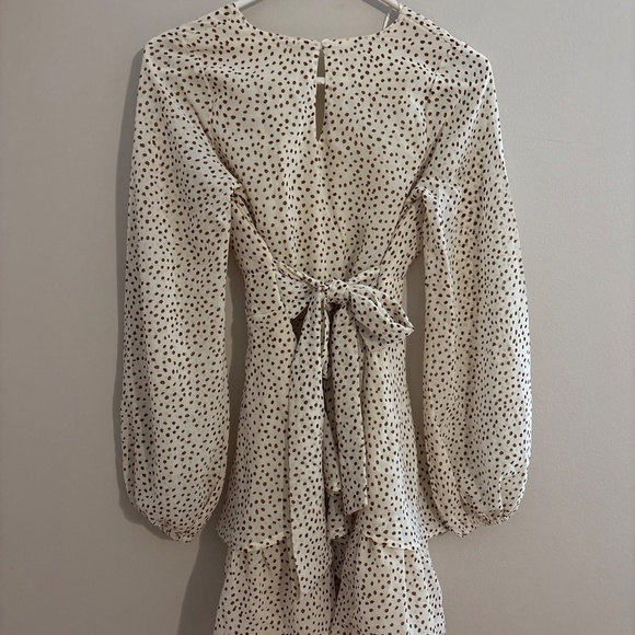 Japna V Neck Balloon Sleeve Breas Tan Brown Dots - Picture 2 of 4